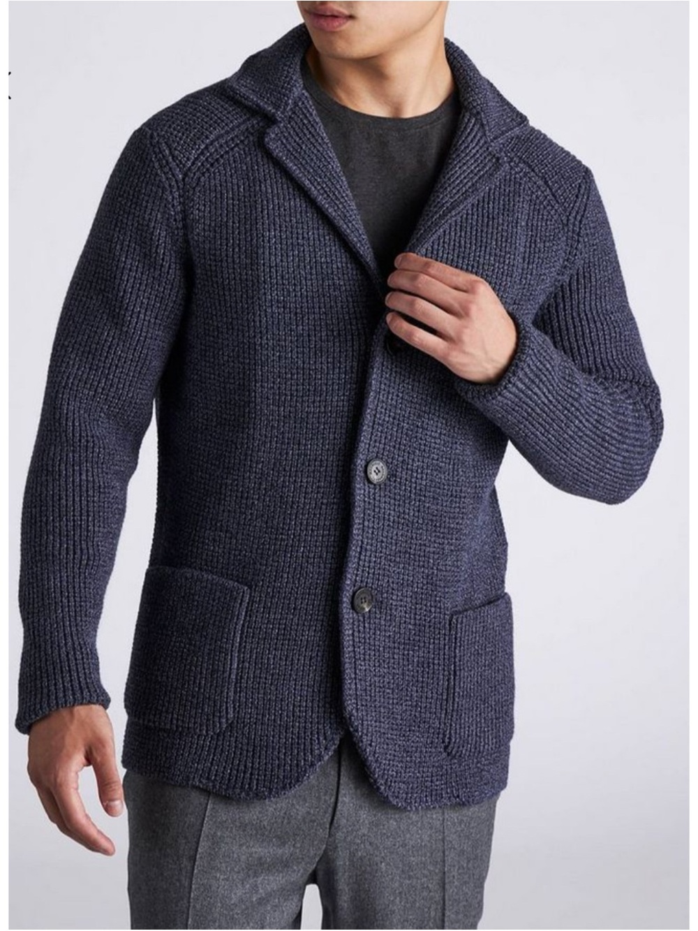 Maurizio Baldassari
Brenta Wool Knit Swacket in Indigo Heater Blue Size 56 / XXL